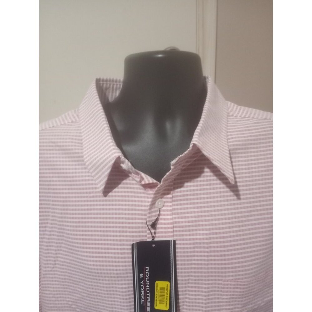 New Roundtree & Yorke Short Sleeve 2XB Pink White Check Hangout S/S Shirt NWT - Picture 6 of 13